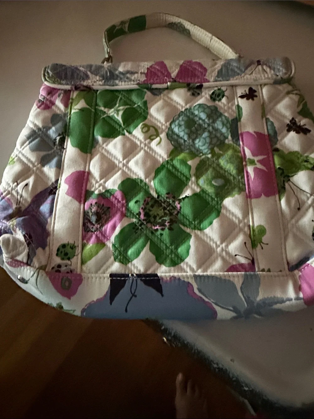 Vera Bradley Quilted Floral Tote in White, Green & Pink